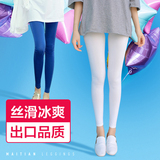 夏季韩版冰丝高腰修身打底裤外穿女薄款弹力显瘦光泽牛奶丝九分裤