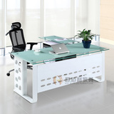 现代办公家具钢化玻璃大班台老板桌总栽桌白色烤漆经理主管办公桌
