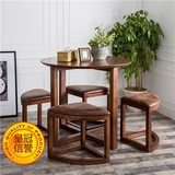 美式实木餐桌椅组合复古圆桌伸缩4人饭桌原木办公桌现代简约家用