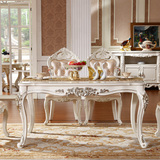2016新款欧式大理石餐桌椅组合 白色长方形餐桌 实木雕花餐台