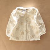 外贸大牌女童白色五角星衬衫打底衫纯棉娃娃衫女宝宝衬衣长袖T恤