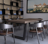 美式实木铁艺 小户型餐桌原木桌子 简约办公桌椅组合长方形桌包邮