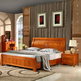 实木床现代简约中式双人床1.8米橡胶木储物高箱床1.5米实木床白色