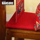 中式婚庆全棉纯红色餐椅垫海棉芯坐椅子垫子 方型靠背椅垫可拆洗