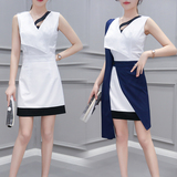 2016年夏装新款韩版气质撞色二件套套装短裙性感显瘦无袖连衣裙女