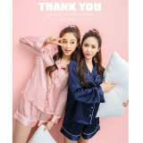 韩国真丝睡衣套装女夏季短袖短裤韩版可爱女装丝绸衬衫冰丝两件套
