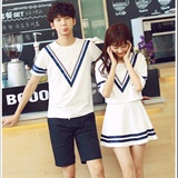 情侣装个性夏装上衣2016新款韩版短袖T恤女裙男短裤学生班服套装
