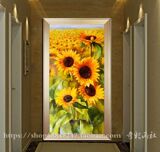 进门玄关风景油画向日葵欧式手绘走廊过道入户装饰画田园花卉竖版
