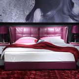 真皮床1.8米玫红色软床 小户型软床羽绒靠包软包床 婚床专柜正品