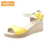 索菲娅夏季新品羊皮花朵色拼接高跟坡跟凉鞋女鞋SF42110069
