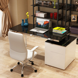 现代时尚不锈钢黑白电脑桌 玻璃台烤漆柜书桌个性办公桌写字台