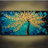 2016款油画装饰画 客厅现代挂画 壁画玄关画 立体蓝色 横版发财树