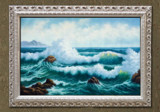 初见手绘欧式油画客厅风景餐厅玄关装饰画卧室壁画挂画海浪景礁石