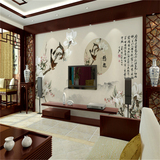 大型壁画古典中国风中式玉兰花鸟字画墙纸壁画茶楼茶室背景墙壁纸