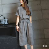 2016夏季新款韩国韩版圆领短袖棉麻套装八分阔腿裤套装女棉麻料