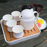 白色家用创意陶瓷花茶壶简约田园带托盘日式骨瓷四合一茶具整套装