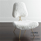 现货摩登客厅简约不锈钢休闲椅现代单椅沙发金属箭羊毛椅MAX妆椅