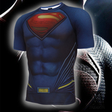 蝙蝠侠大战超人T恤男短袖圆领 2016新3D个性印花潮流健身紧身衣服