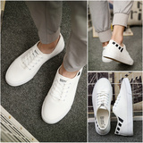 学生透气白色帆布鞋男鞋夏季潮鞋系带韩版低帮板鞋休闲运动小白鞋