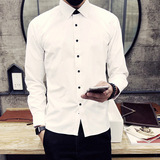 春季男士牛津纺时尚韩版修身长袖加绒保暖纯色白衬衫青少年衬衣服