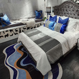 简约现代地中海客厅地毯茶几沙发卧室床尾地毯欧式宜家蓝条纹地毯