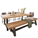 美式实木餐桌椅组合复古 原木西餐厅咖啡厅酒吧办公休闲长桌定制
