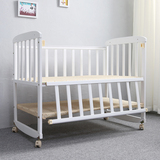 无甲醛全实木欧式白色带护栏婴儿床儿童摇篮床BB床宝宝床可变书桌