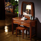 实木梳妆台橡木化妆桌小户型卧室简约现代双抽屉储物凳子组合带镜