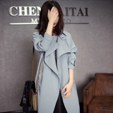 韩国代购16春装韩版修身女外套 天丝棉大码显瘦中长款女式风衣潮