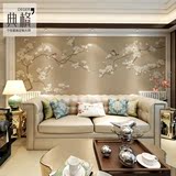 中式背景墙定制花鸟壁纸壁画客厅茶楼玉兰环保无纺布墙纸卧室会所
