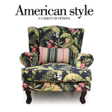 美式乡村实木布艺老虎椅 欧式古典沙发椅 绿色老虎凳书房单人书椅