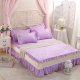 天鹅绒床裙紫色加厚保暖床裙床罩双人1.5/1.8/2米枕套床裙包邮