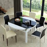 欧式餐桌椅组合 现代简约客厅家具伸缩实木餐桌钢化玻璃圆桌饭桌