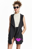 H&M HM 女装专柜正品代购    黑色斜拉链连帽马甲背心外套