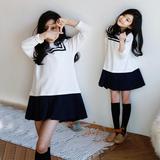 新款秋款韩版女童学院风长袖连衣裙中大童学生服条纹海军百搭裙子