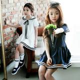 韩国女童连衣裙中大童夏季纯棉海军裙儿童装学院风裙子女孩表演服