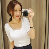 韩版夏季女装五分袖t恤修身简约短袖纯棉打底衫学生短款中袖上衣