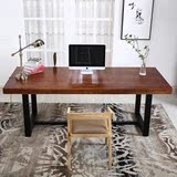 loft美式复古电脑桌实木餐桌椅不锈钢长书桌铁艺餐桌会议桌办公桌