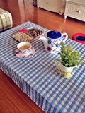 现代简约地中海桌布布艺 蓝白小格子餐桌布茶几布台布长方形盖巾