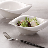 纯白色陶瓷沙拉碗 小吃甜品碗 创意凉菜碗汤碗不规则造型法式汤碗