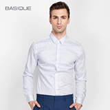 BASIQUE元本80支细条纹修身长袖衬衫 男士夏季商务上班纯棉衬衣