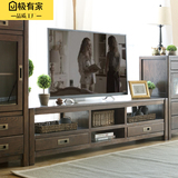 全实木电视柜1.8米白橡木电视机柜简约现代视听柜黑胡桃客厅地柜