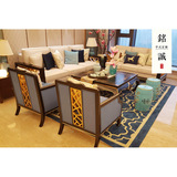 现代新中式全实木家具定制 客厅三人单人位高端布艺实木沙发组合