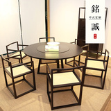 新中式酒店会所包厢大厅实木旋转圆桌样板房餐厅禅意餐桌椅子组合