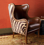 打折美式复古沙发法式乡村实木单人真皮老虎椅欧式客厅休闲椅脚凳