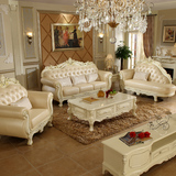 欧式沙发 头层牛皮真皮沙发组合123实木雕花客厅转角皮艺沙发简欧