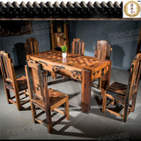 实木餐桌椅 组合 老船木6人长方形整装饭桌现货新古典家具C014