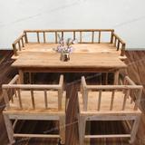 原木风化木老门板餐桌茶台简约茶桌茶台椅组合原生态榆木免漆茶室