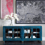 美式电视柜橡木实木蓝色做旧客厅家具法式储物边柜简约地柜视听柜