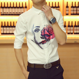青少年夏天中袖衬衫男韩版男士夏季发型师短袖衬衣夏装潮流衣服